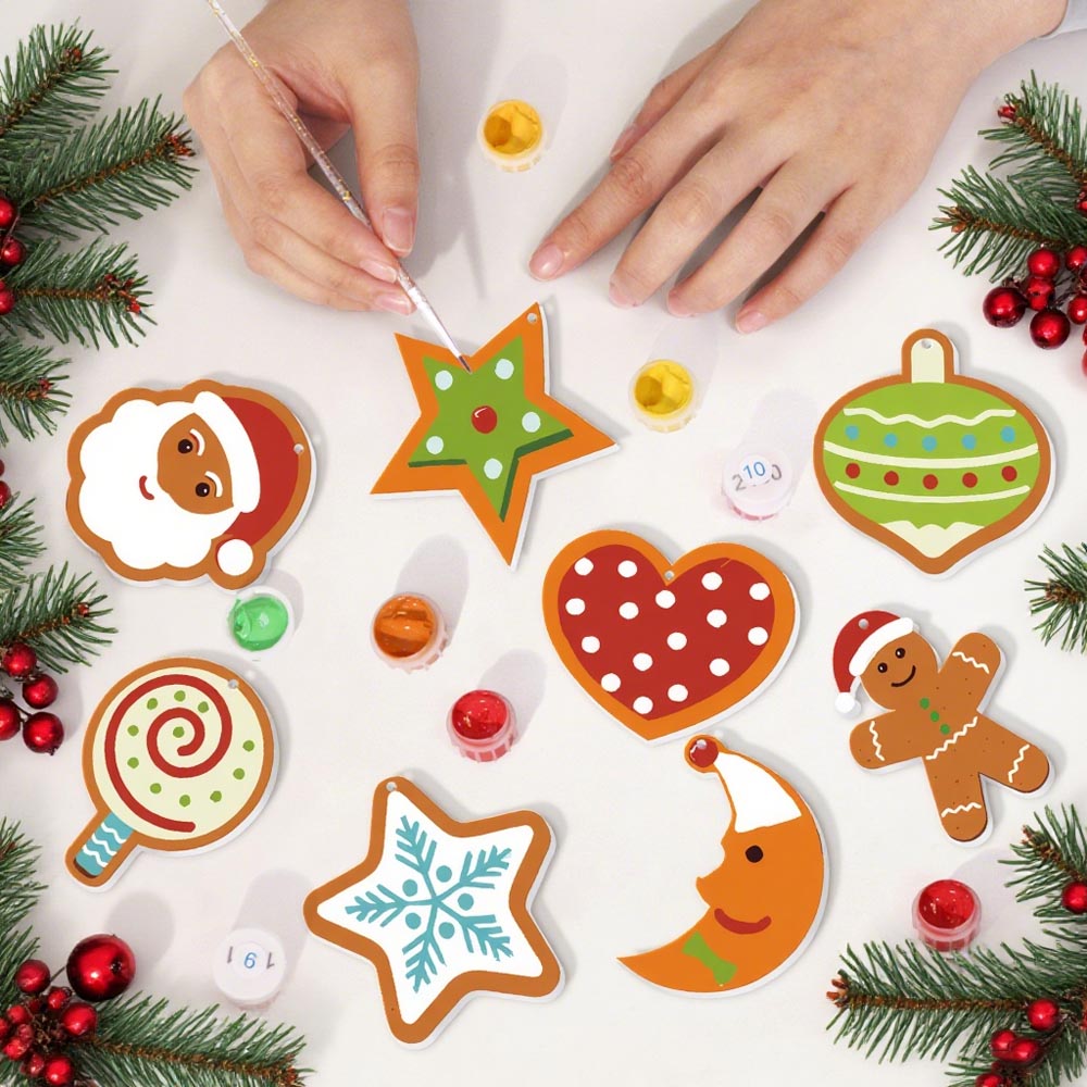 Paint by Numbers – 8 Christmas Ornaments – Sweet Stars & Santa Set