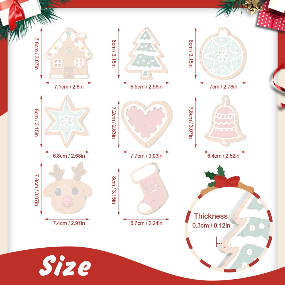 Paint by Numbers – 8 Christmas Ornaments – Winter Mint & Gingerbread Set