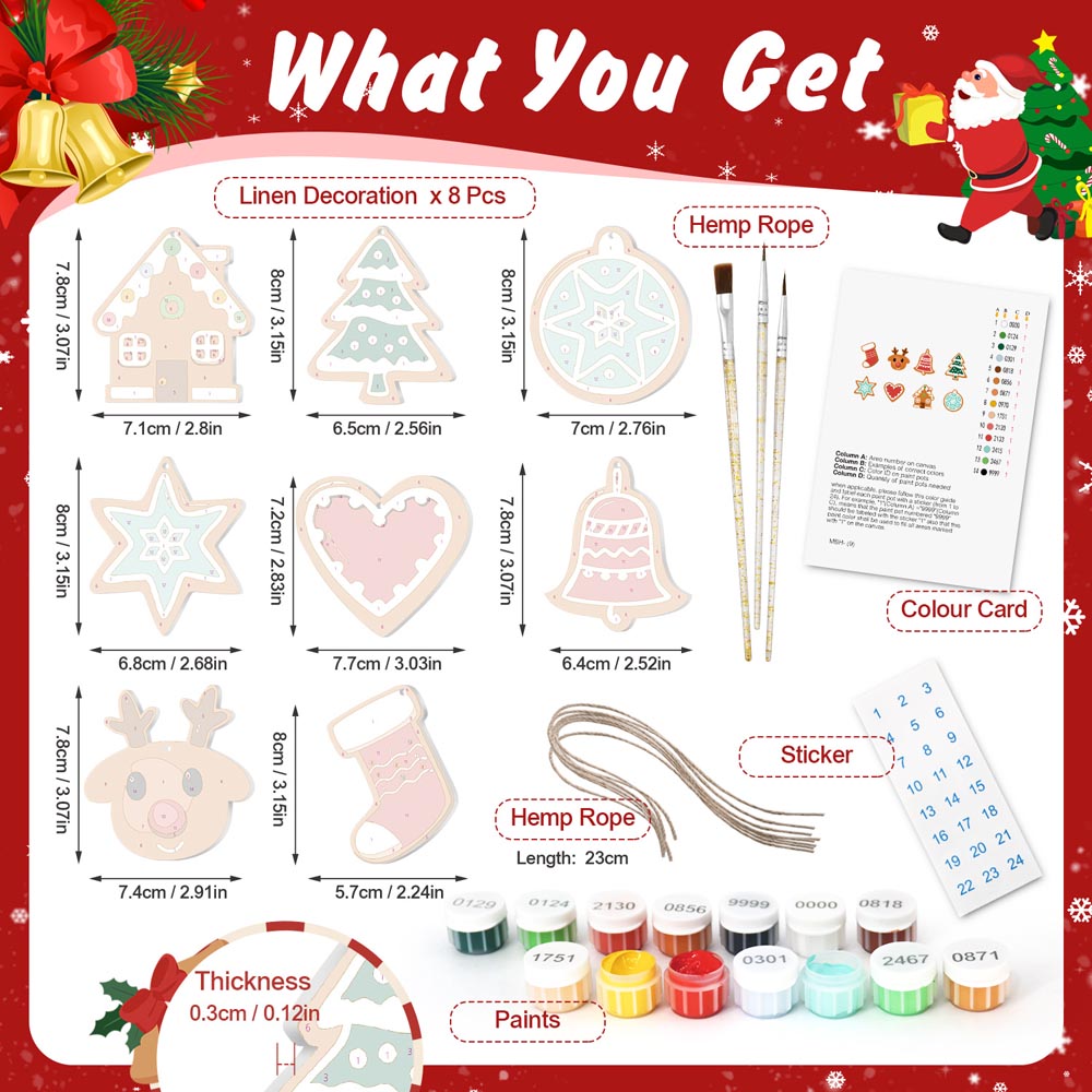 
Paint by Numbers – 8 Christmas Ornaments – Winter Mint & Gingerbread Set