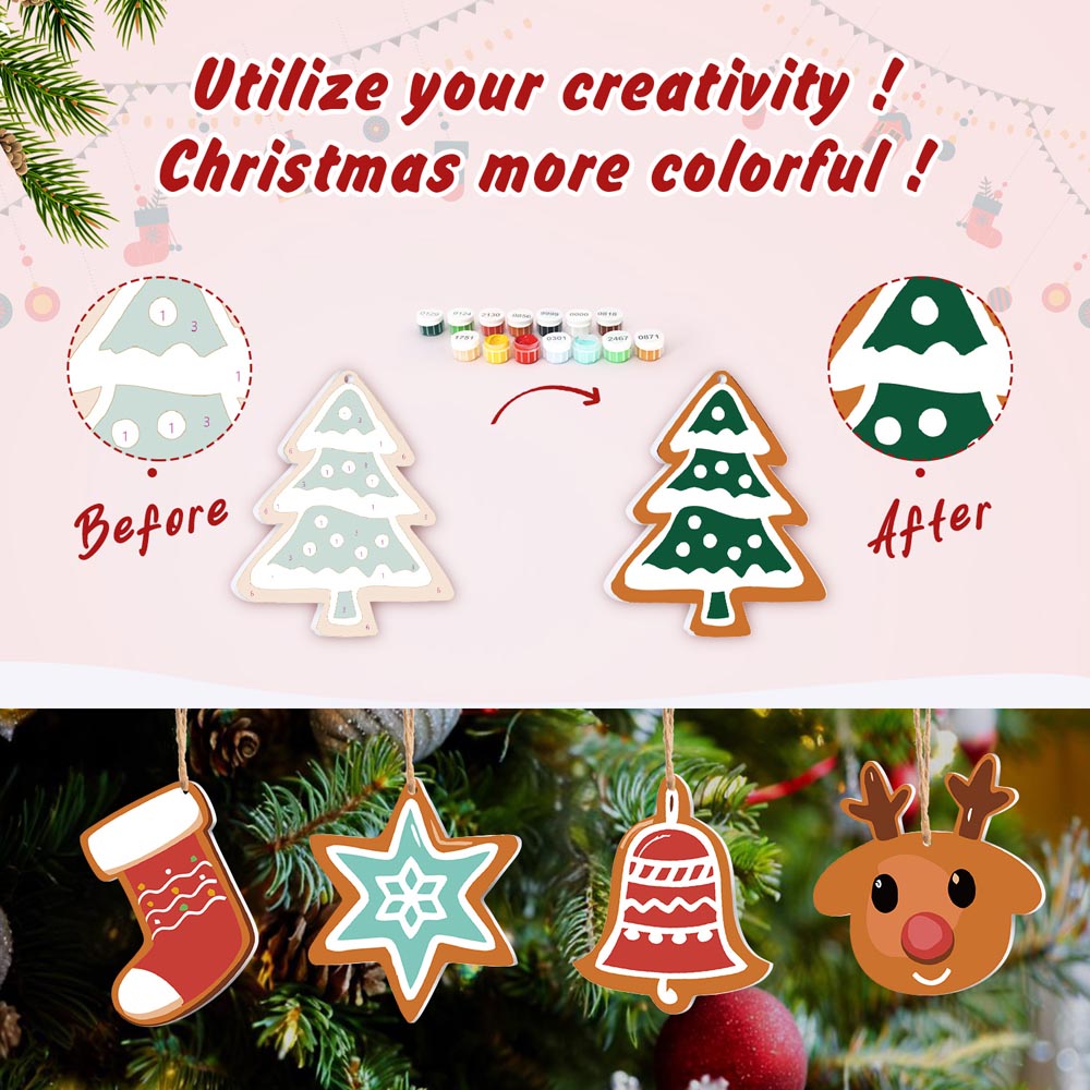 Paint by Numbers – 8 Christmas Ornaments – Winter Mint & Gingerbread Set