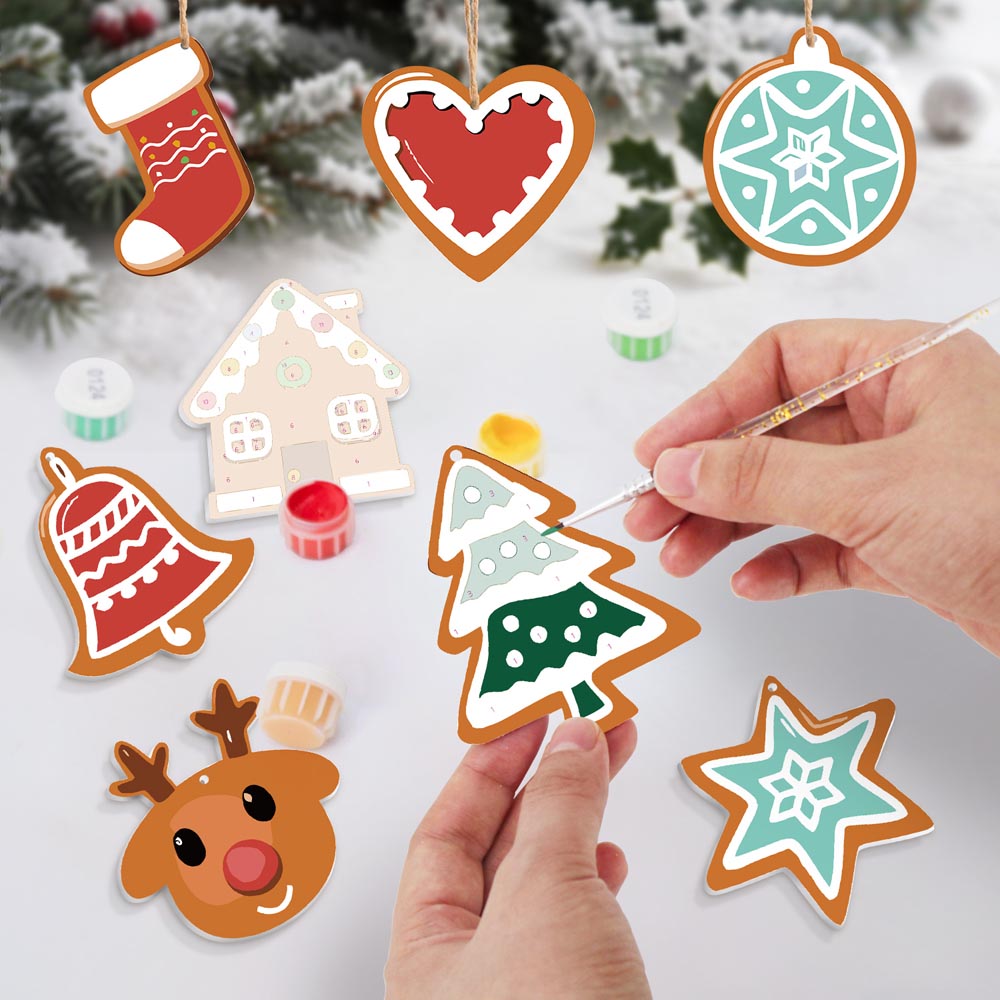 Paint by Numbers – 8 Christmas Ornaments – Winter Mint & Gingerbread Set