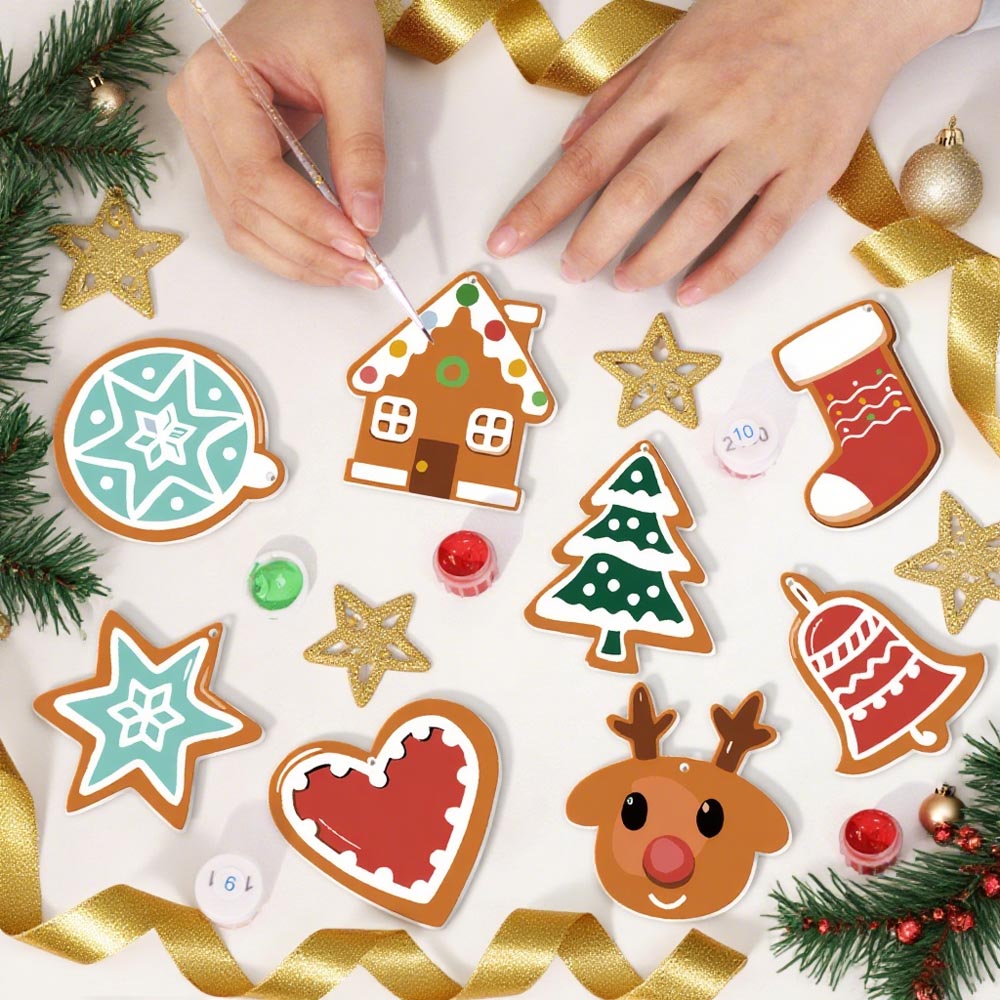 Paint by Numbers – 8 Christmas Ornaments – Winter Mint & Gingerbread Set