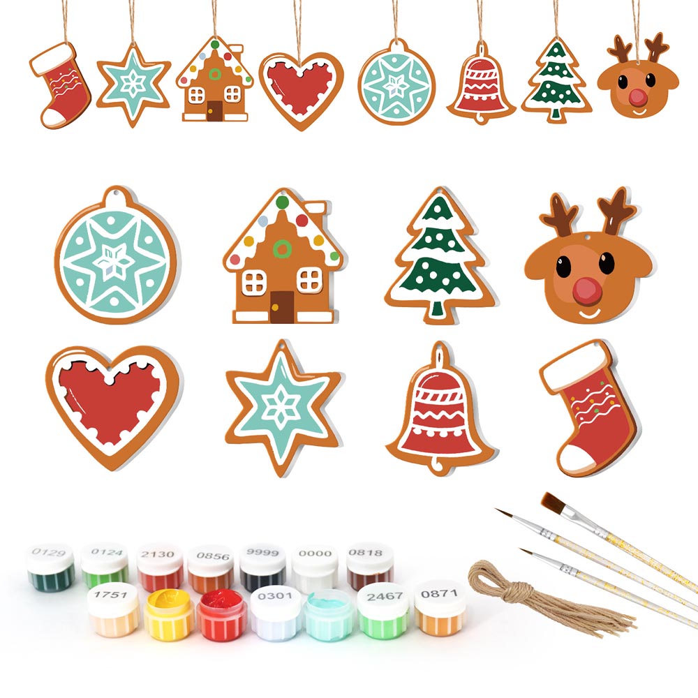 Paint by Numbers – 8 Christmas Ornaments – Winter Mint & Gingerbread Set