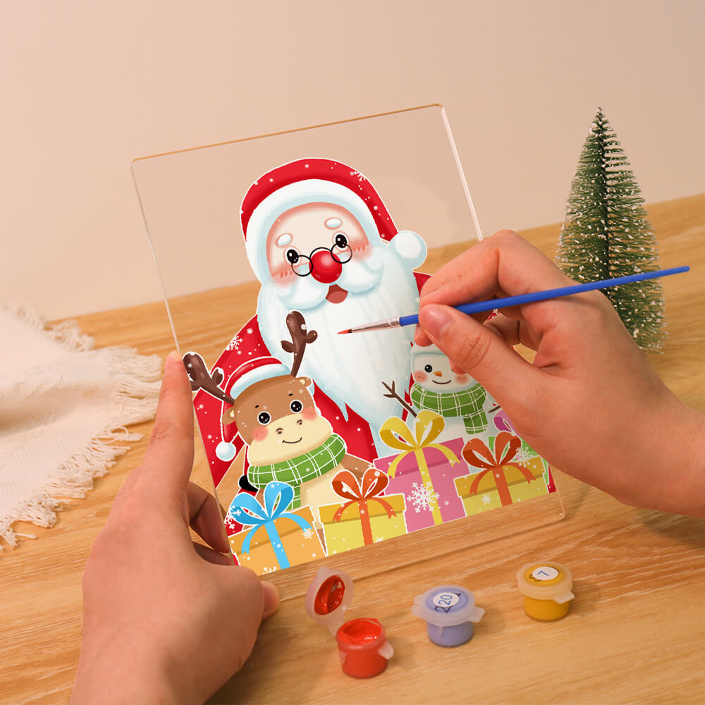 
Paint by Numbers -  Christmas Light | Santa Claus with reindeer and snowman