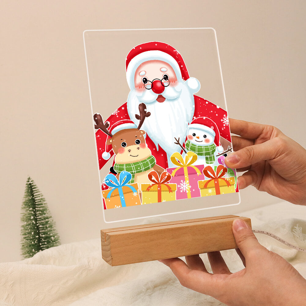 
Paint by Numbers -  Christmas Light | Santa Claus with reindeer and snowman