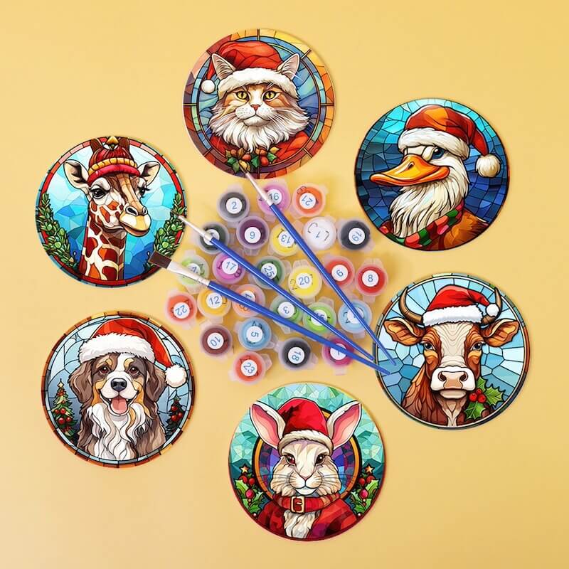 
Paint by Numbers - Coasters | Christmas Animal Portraits