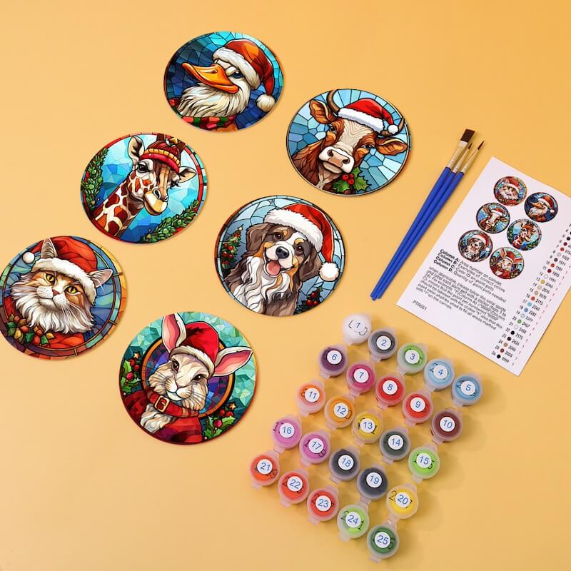 
Paint by Numbers - Coasters | Christmas Animal Portraits