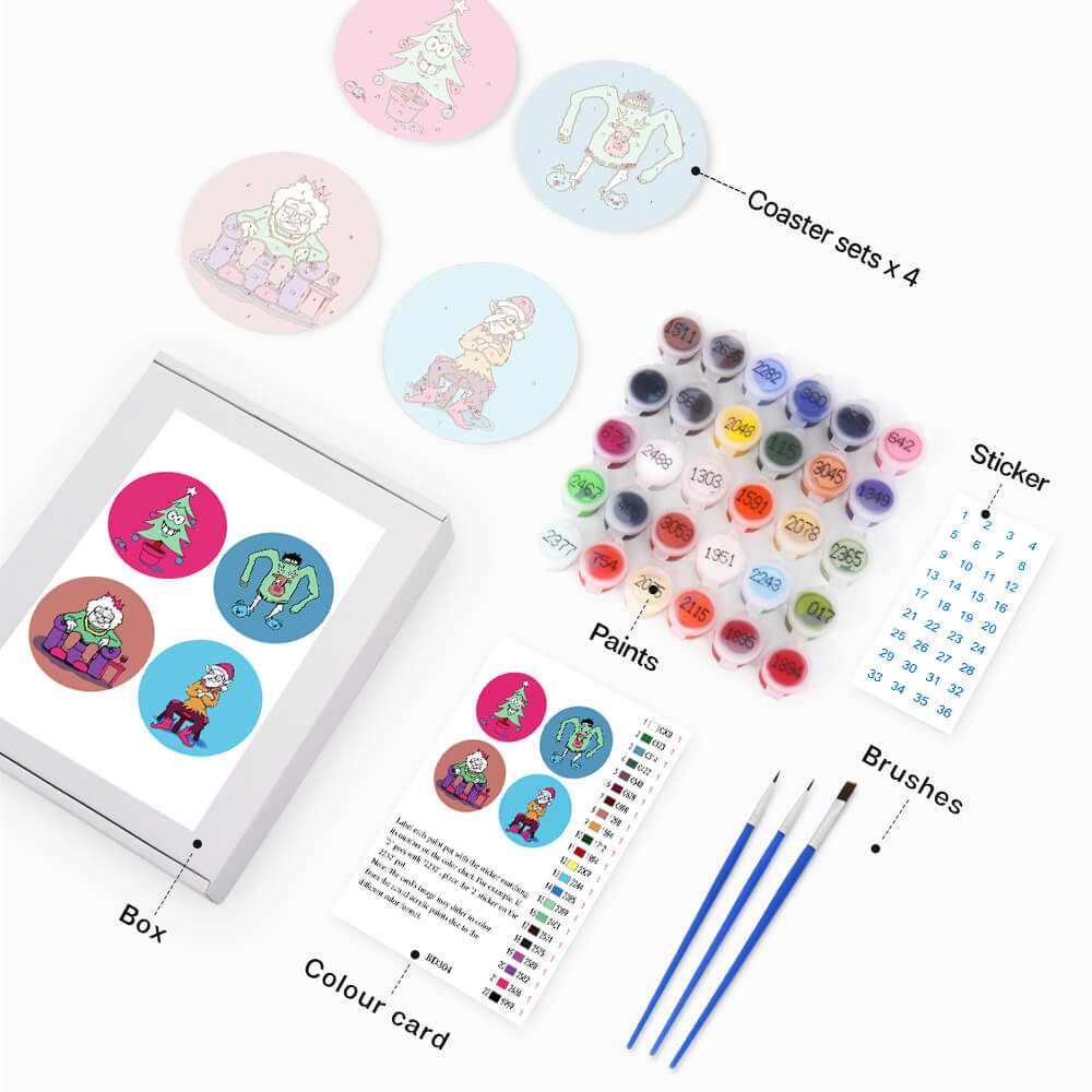 
Paint by Numbers - Coasters | Christmas Figures