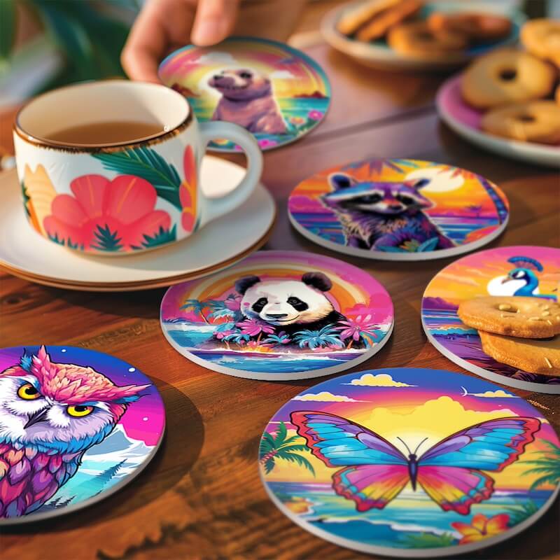 
Paint by Numbers - Coasters | Colorful Animals