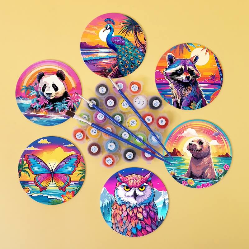 
Paint by Numbers - Coasters | Colorful Animals