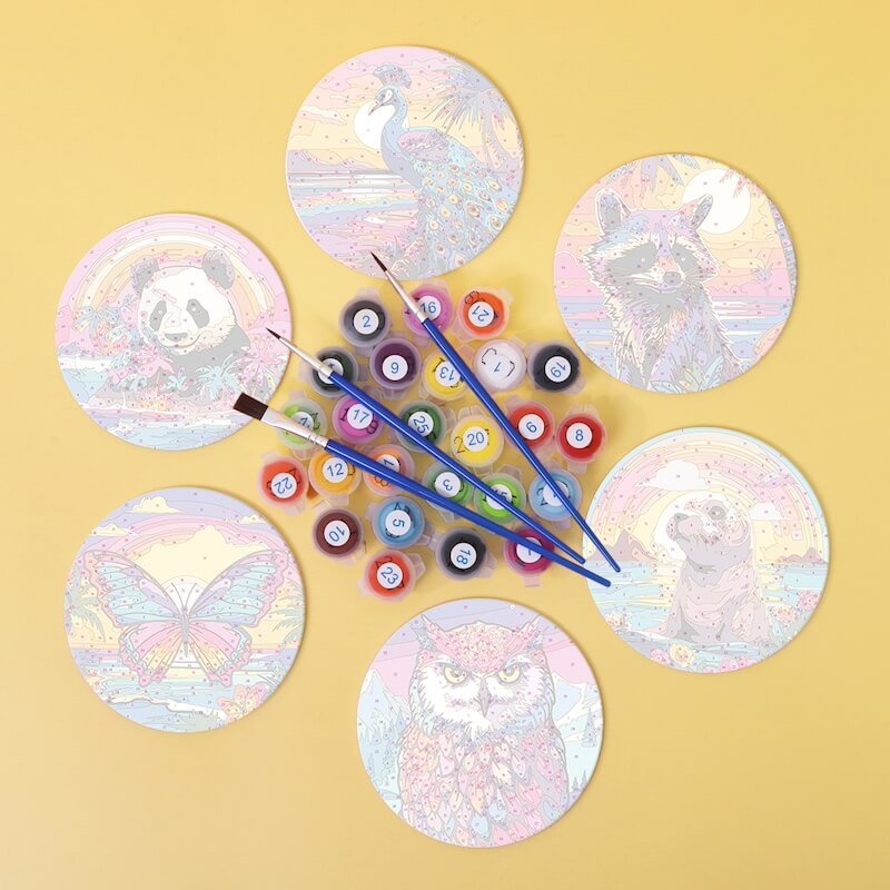 
Paint by Numbers - Coasters | Colorful Animals
