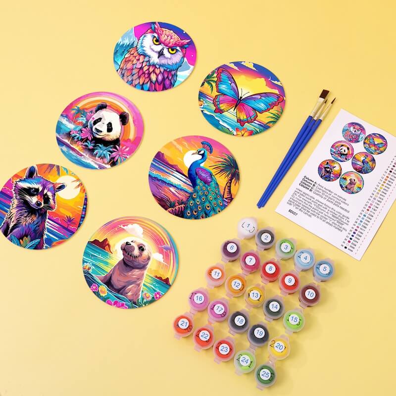 
Paint by Numbers - Coasters | Colorful Animals