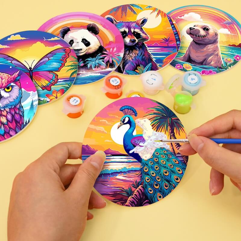 
Paint by Numbers - Coasters | Colorful Animals