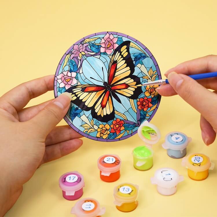 
Paint by Numbers - Coasters | Colorful butterflies