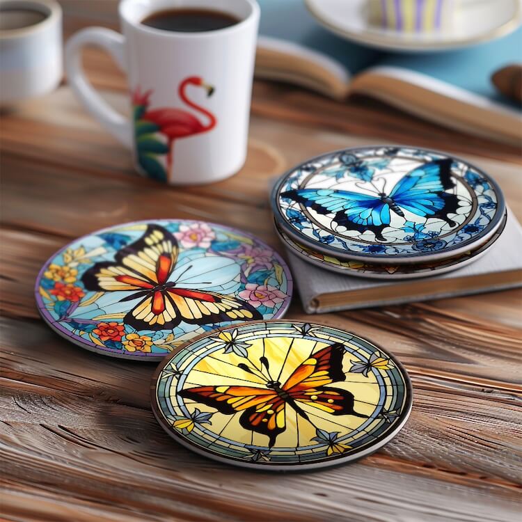 
Paint by Numbers - Coasters | Colorful butterflies