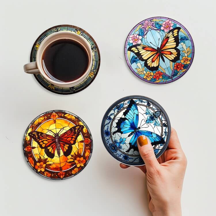 
Paint by Numbers - Coasters | Colorful butterflies