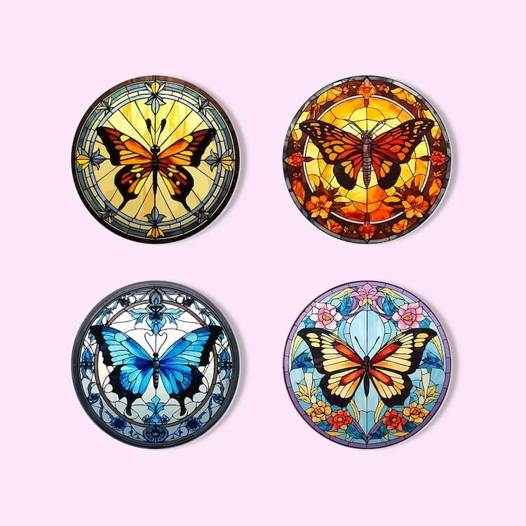 
Paint by Numbers - Coasters | Colorful butterflies