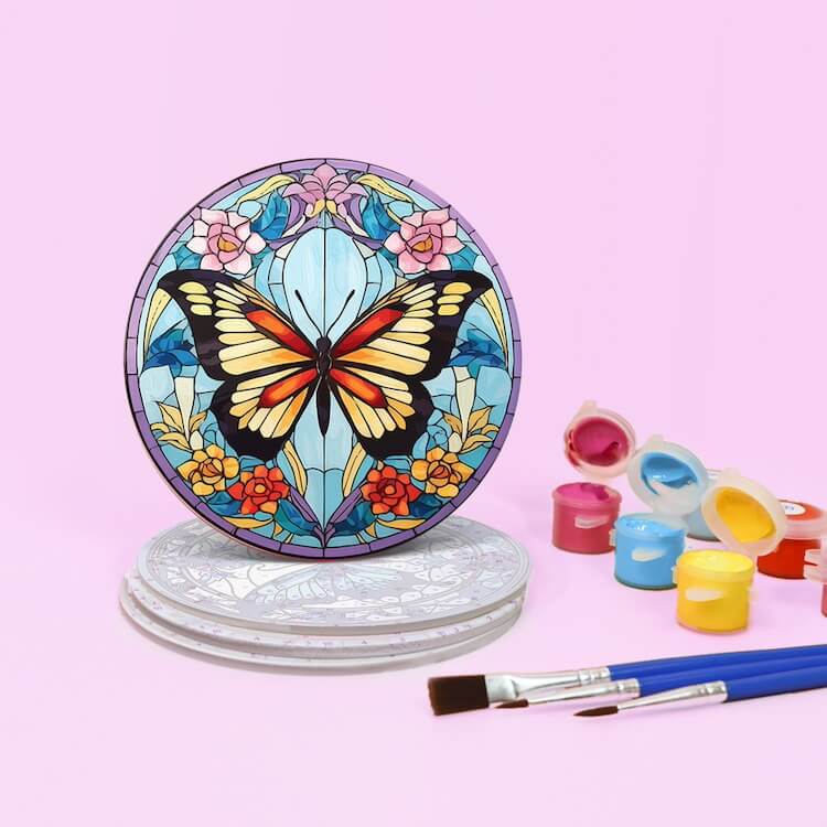 
Paint by Numbers - Coasters | Colorful butterflies
