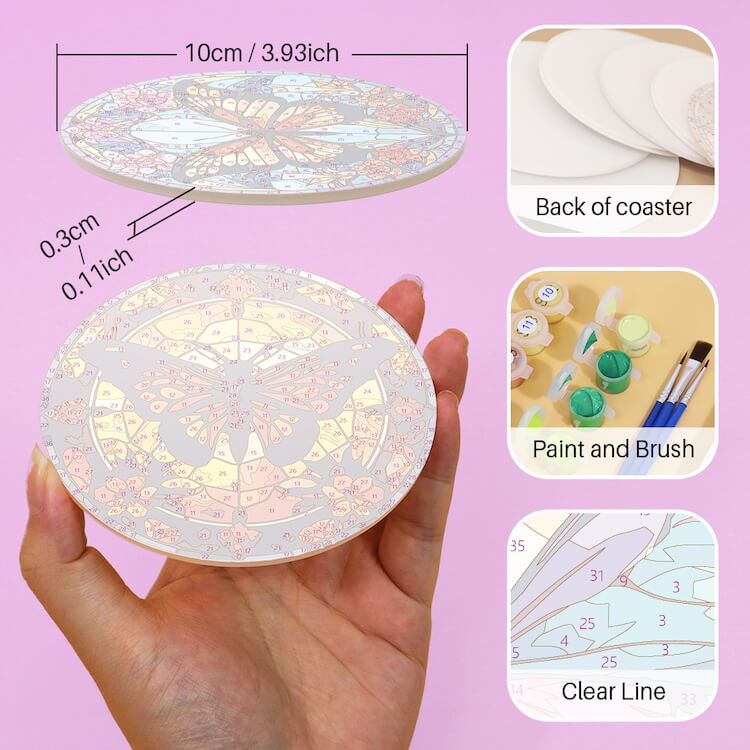 
Paint by Numbers - Coasters | Colorful butterflies