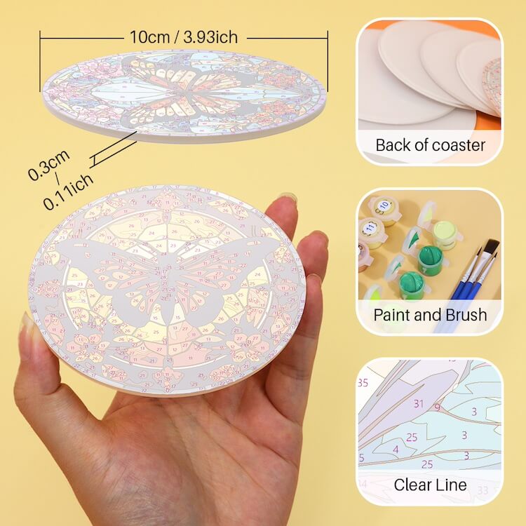 
Paint by Numbers - Coasters | Colorful butterflies