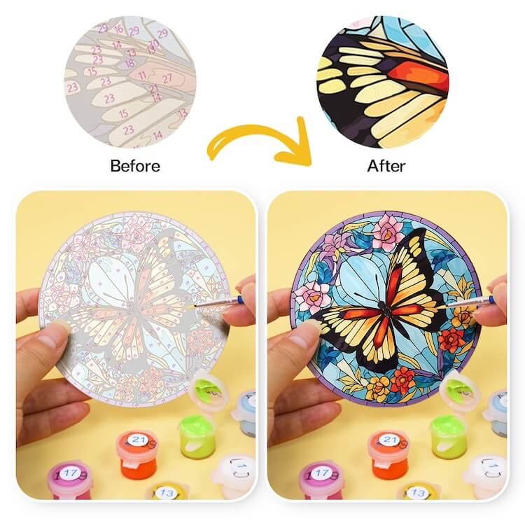 
Paint by Numbers - Coasters | Colorful butterflies