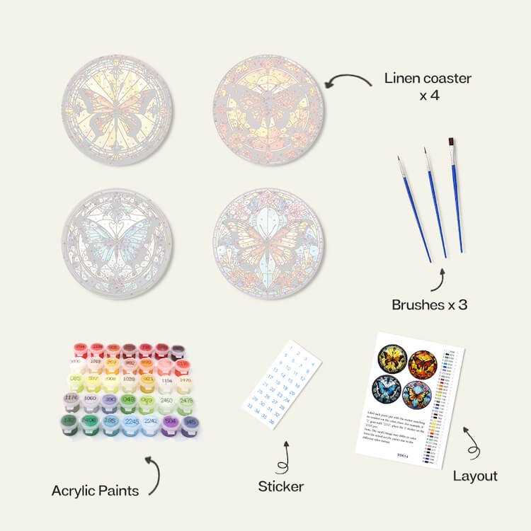 Paint by Numbers - Coasters | Colorful butterflies