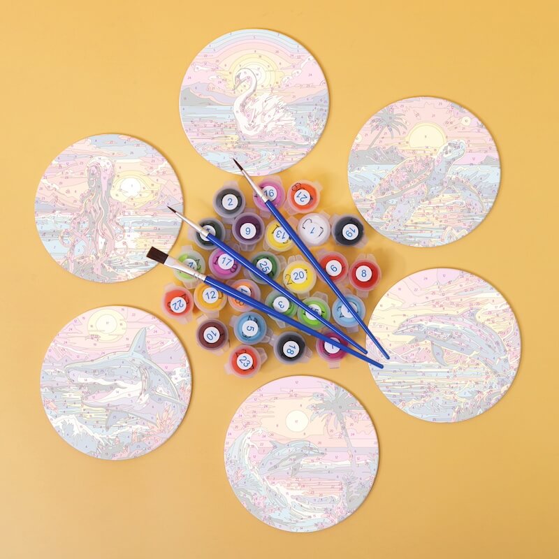 
Paint by Numbers - Coasters | Sea Animals