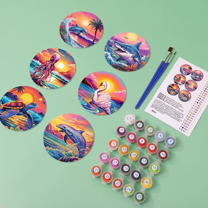 
Paint by Numbers - Coasters | Sea Animals