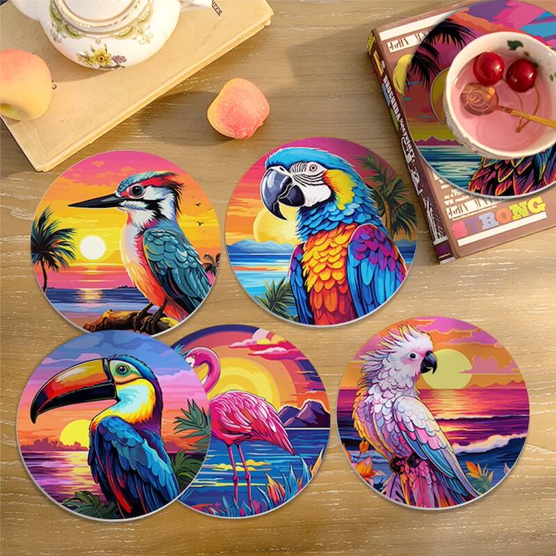 
Paint by Numbers - Coasters | Tropical Birds