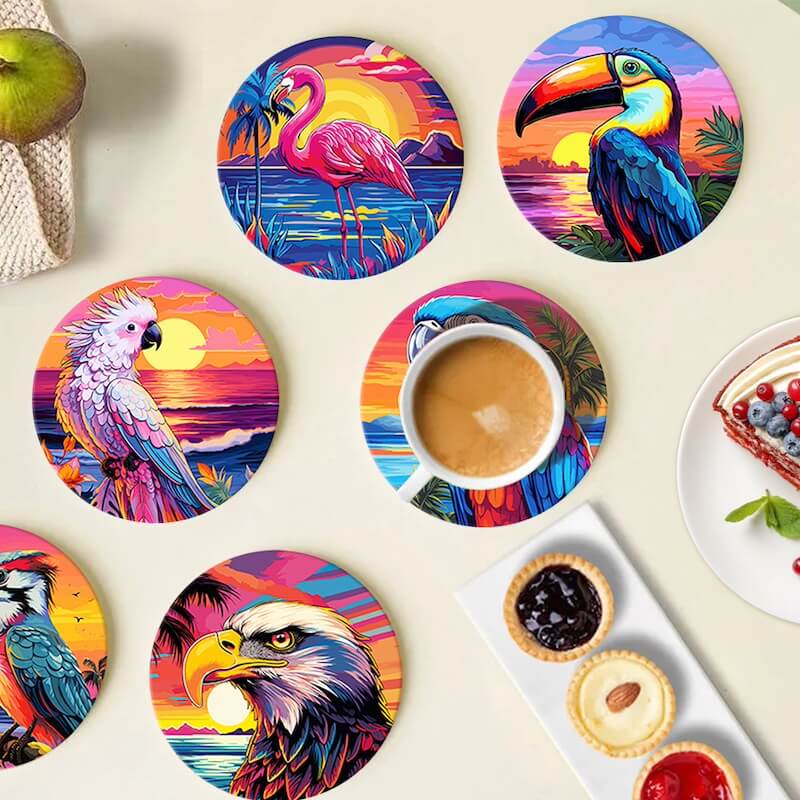 
Paint by Numbers - Coasters | Tropical Birds