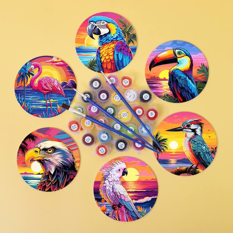 
Paint by Numbers - Coasters | Tropical Birds