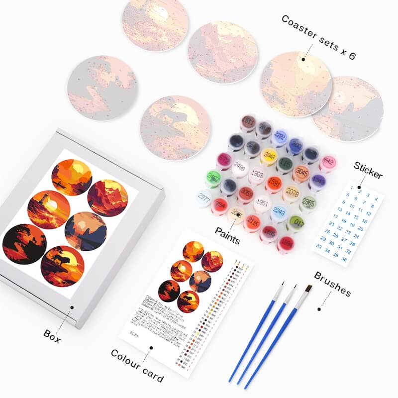 
Paint by Numbers - Coasters | Warm sunsets