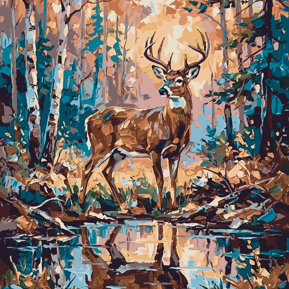 
Paint by Numbers - Deer at the Forest Edge