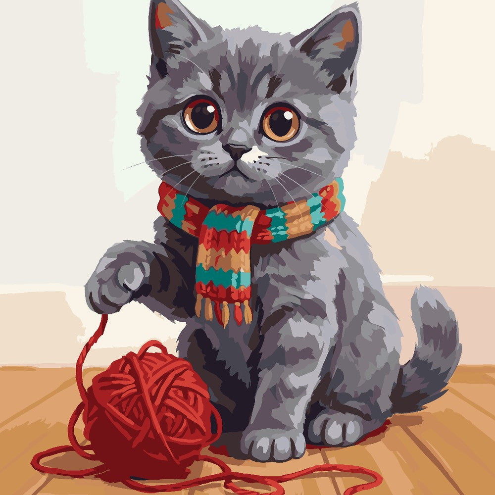 
Paint by Numbers - Gray Kitten with Yarn