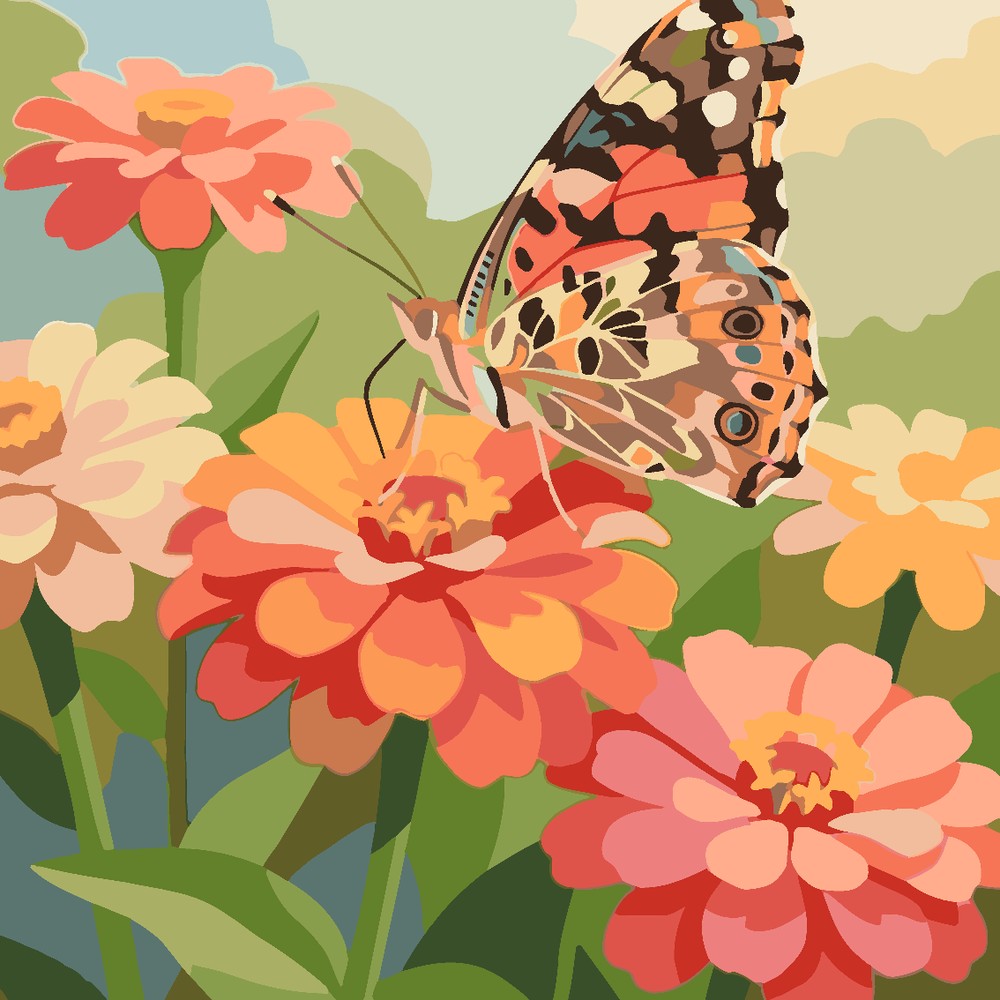 Paint by Numbers - Painted Lady on Zinnias
