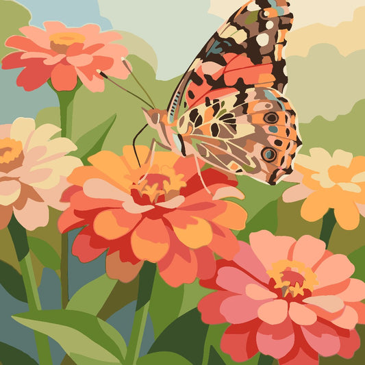 Paint by Numbers - Painted Lady on Zinnias