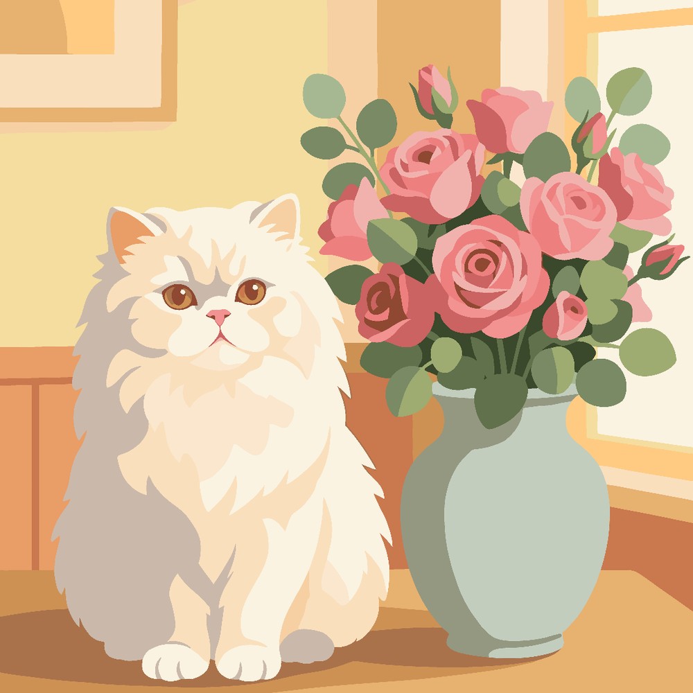 Paint by Numbers - Persian Cat with Roses
