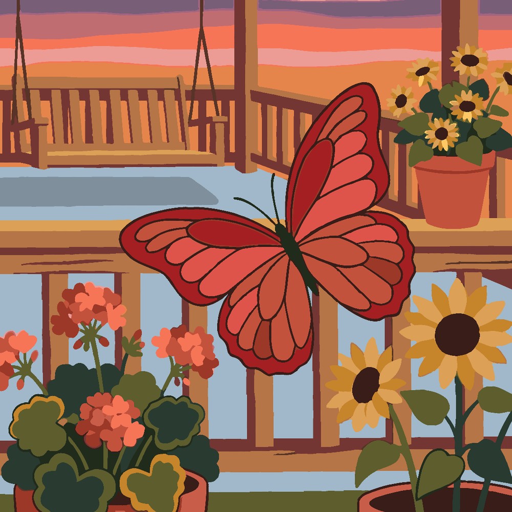 Paint by Numbers - Red Butterfly on a Porch