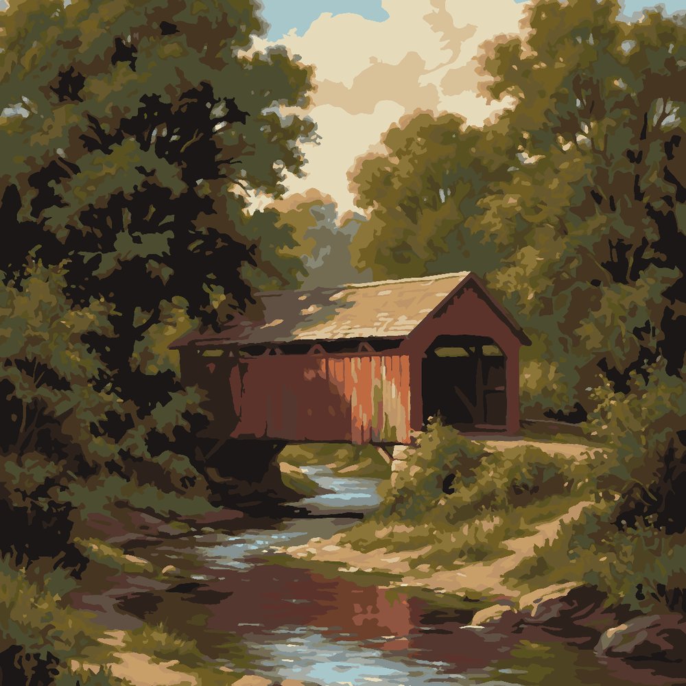 
Paint by Numbers - Red Covered Bridge over the Creek