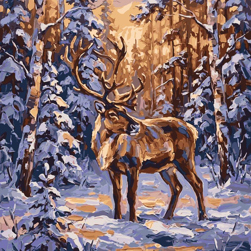 Paint by Numbers - Reindeer in the Snowy Forest