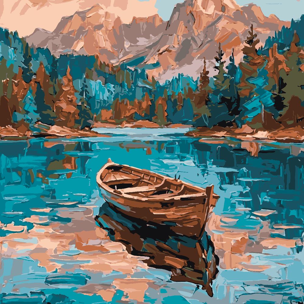 Paint by Numbers - Rowboat on the Mountain Lake