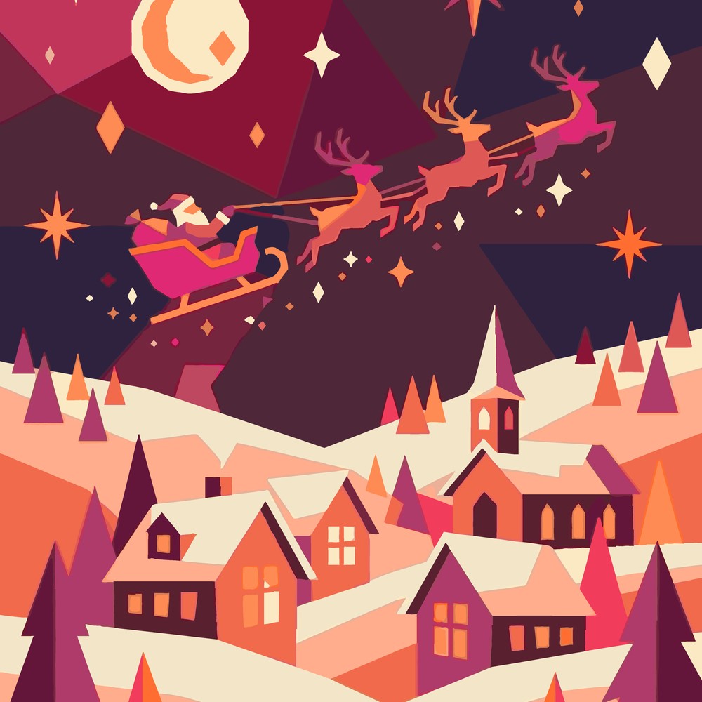 Paint by Numbers - Santa's Sleigh Over the Village