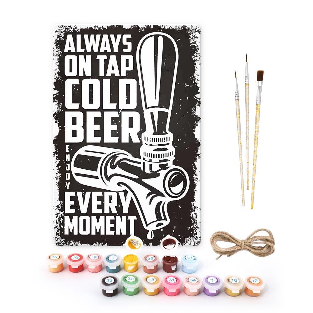 
Paint by Numbers – Vintage Metal Bar Art | Cold Beer on Tap (B/W)