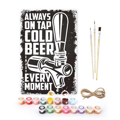 Paint by Numbers – Vintage Metal Bar Art | Cold Beer on Tap (B/W)