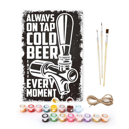Paint by Numbers – Vintage Metal Bar Art | Cold Beer on Tap (B/W)