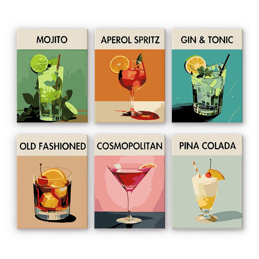 Paint by Numbers - 6 Mini Paintings | Classic Cocktails Set