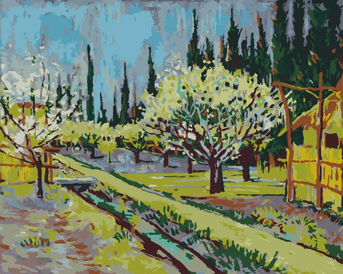 Paint by Numbers - Blossoming Orchard Surrounded by Cypresses | Vincent van Gogh