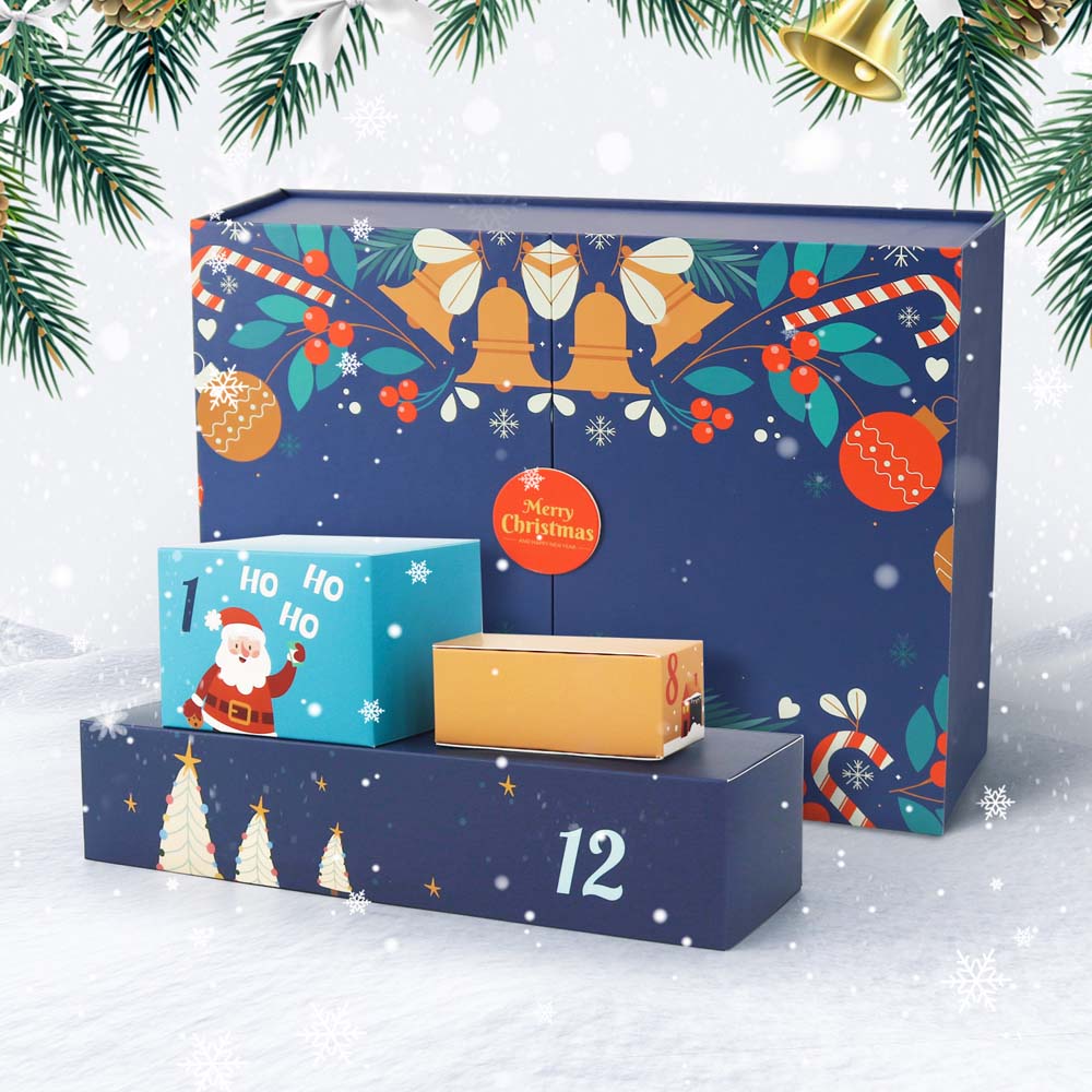 Advent calendar with festive design on a snowy background