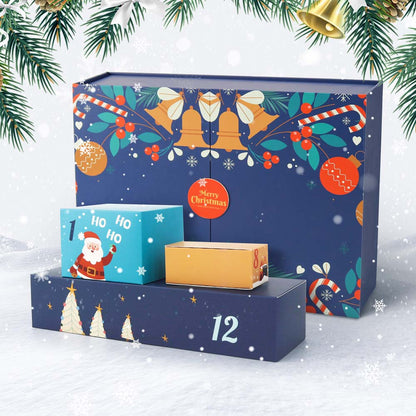 Advent calendar with festive design on a snowy background