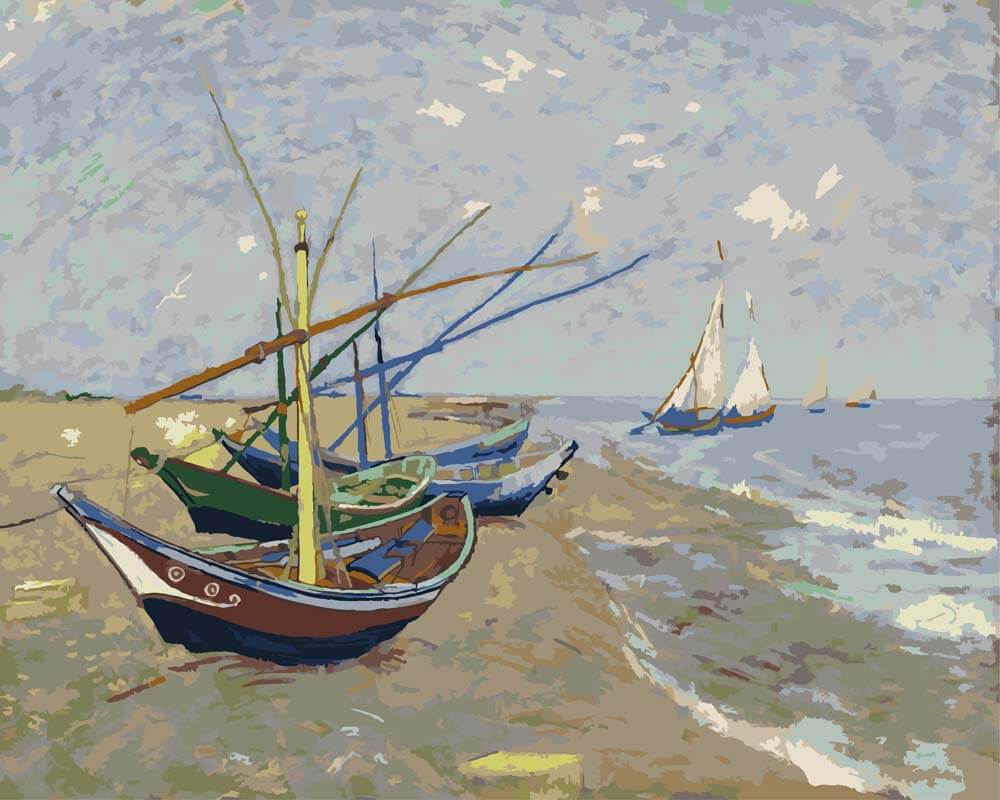 Paint by Numbers - Fishing Boats on the Beach at Les Saintes-Maries-de-la-Mer | Vincent van Gogh